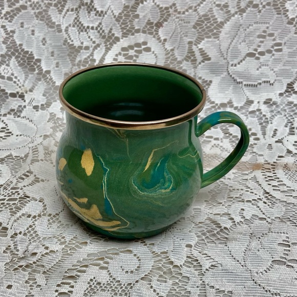 Vintage, MacKenzie Childs Green Enamelware 2pc Mugs - Picture 3 of 8